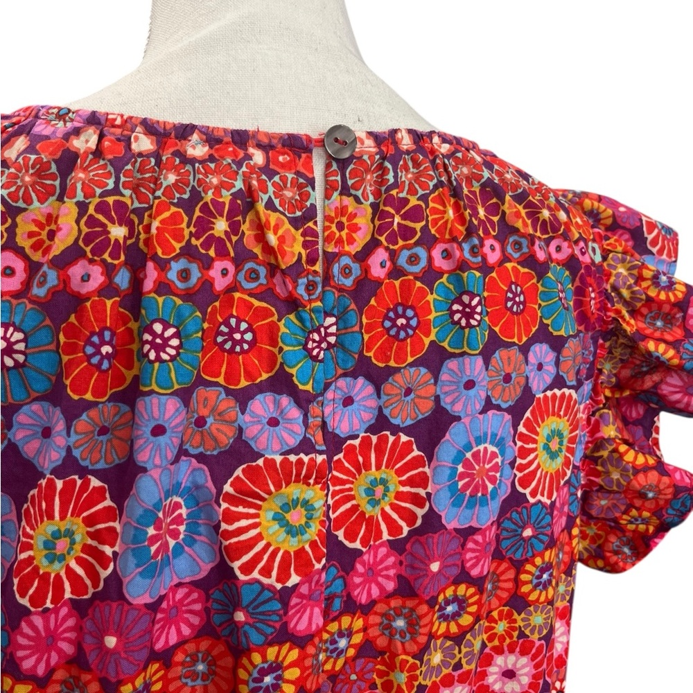 Pinch Boho Floral Midi Dress L Cotton Tiered Ruffle Sleeve Pockets - Picture 6 of 10